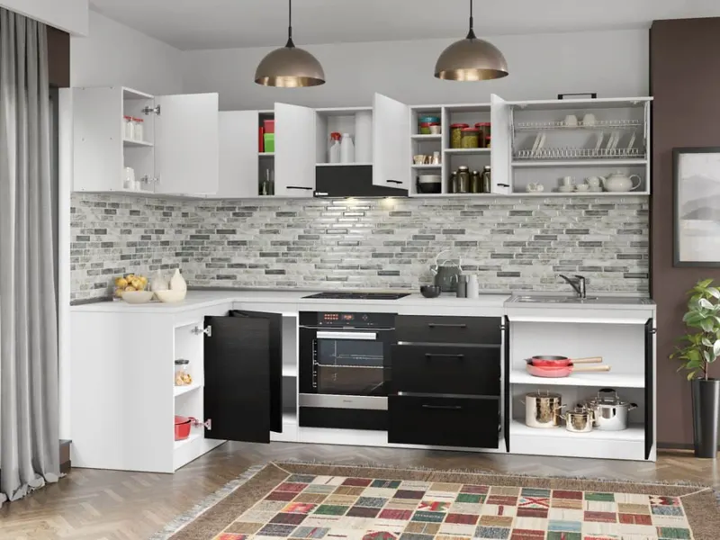 Set Mobila Bucatarie Colt Mina Yang 140*300 Ferrara/Alb C143 — imaginea 2