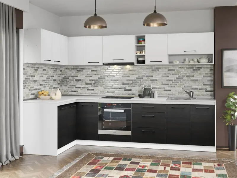 Set Mobila Bucatarie Colt Mina Yang 140*300 Ferrara/Alb C143 — imaginea 3