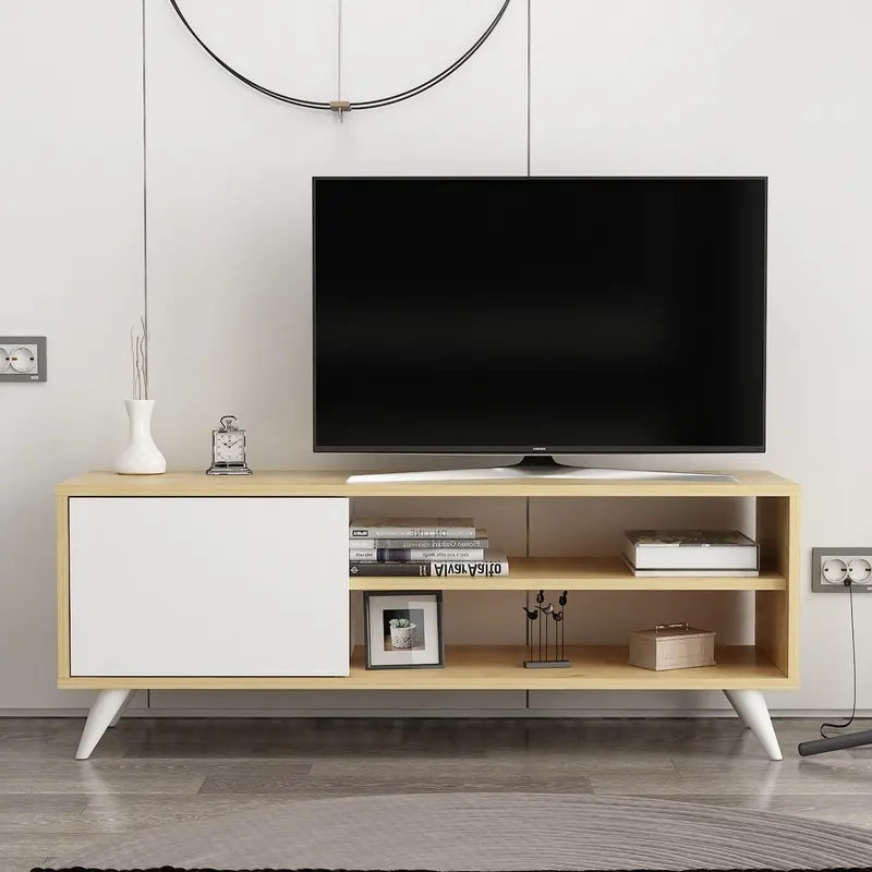Comodă TV Venga, Diverse culori, 120x35x48 cm - Stejar - Alb