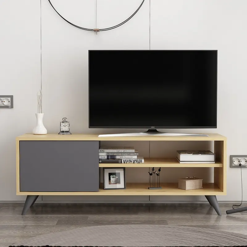 Comodă TV Venga, Diverse culori, 120x35x48 cm - Stejar - Antracit