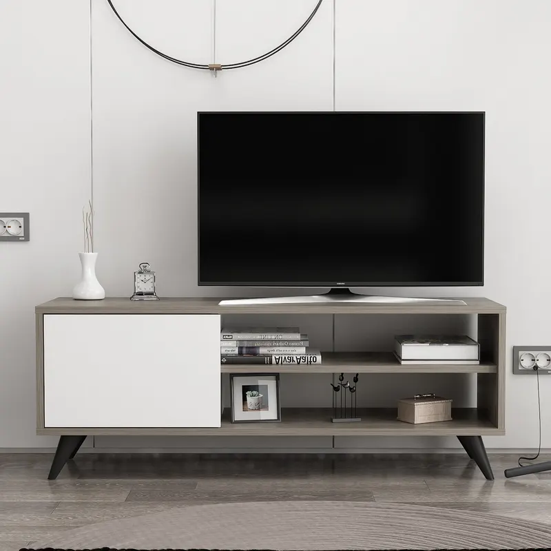 Comodă TV Venga, Diverse culori, 120x35x48 cm - Gri închis - Alb