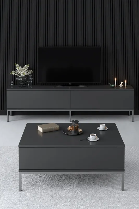Comodă TV Lord, Diverse culori, 180x30x47 cm - Antracit - Argintiu