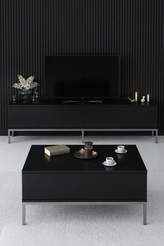 Comodă TV Lord, Diverse culori, 180x30x47 cm - Negru - Argintiu