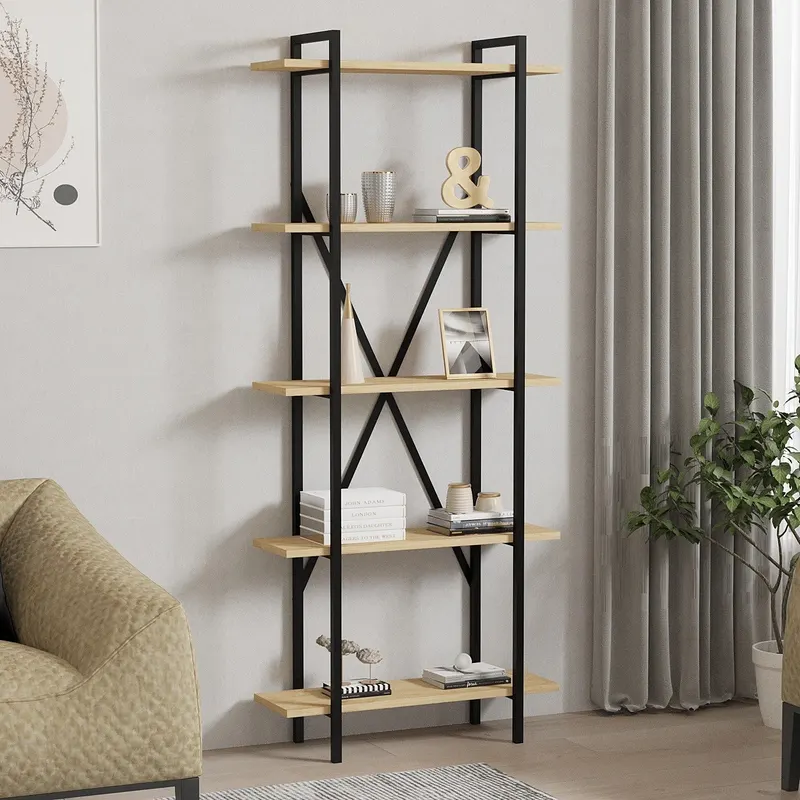 Bibliotecă Kinder, Diverse culori, 72x25x170 cm - Stejar - Negru