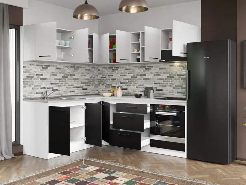 Set Mobila Bucatarie Colt Mina Yang 180*220 Ferrara/Alb C140 — imaginea 2