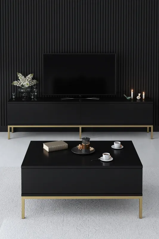 Măsuță de cafea Lord, Diverse culori, 90x60x40 cm - Negru - Auriu