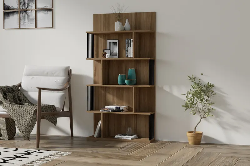 Bibliotecă Alex, Diverse culori, 80x22x160 cm - Nuc