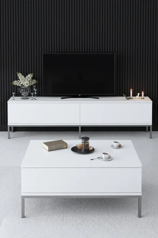 Set mobilă pentru sufragerie Lord, Diverse culori, 180x30x47 cm - Alb - Argintiu