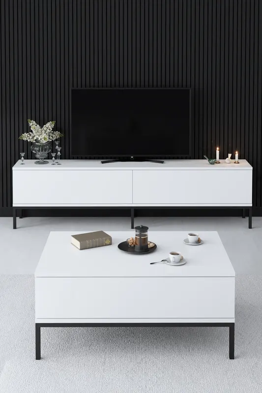 Set mobilă pentru sufragerie Lord, Diverse culori, 180x30x47 cm - Negru - Alb