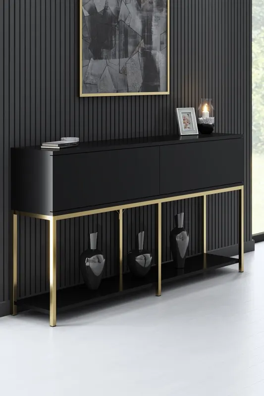 Set mobilă pentru sufragerie Lord, Diverse culori, 180x30x47 cm - Negru - Auriu
