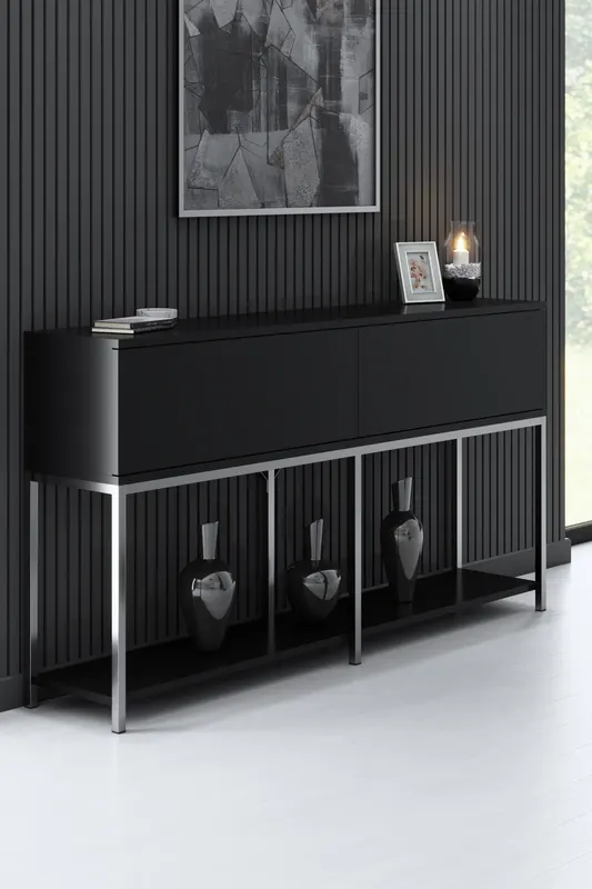 Set mobilă pentru sufragerie Lord, Diverse culori, 180x30x47 cm - Negru - Argintiu