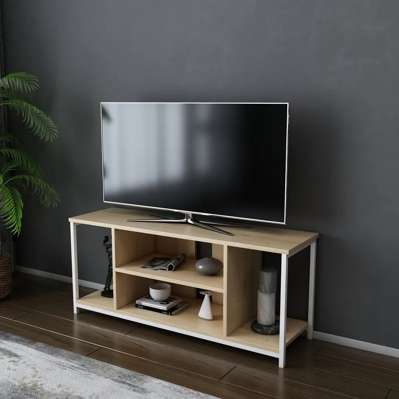 Comodă TV Rinaldo, Diverse culori, 120x35x51 cm - Alb - Stejar