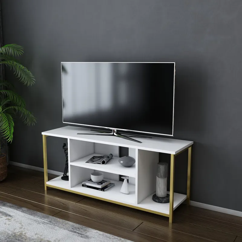 Comodă TV Rinaldo, Diverse culori, 120x35x51 cm - Alb - Auriu