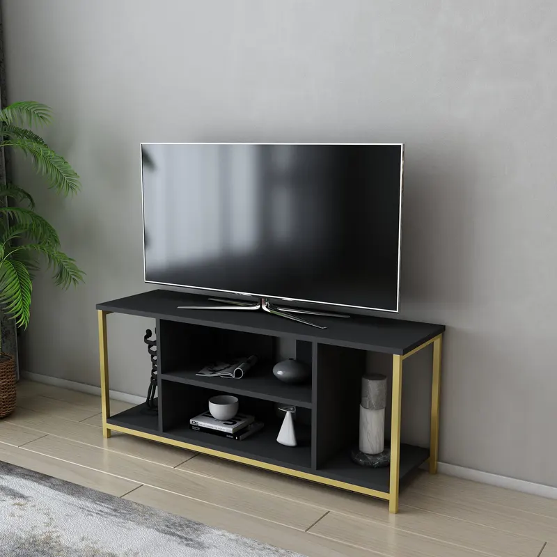 Comodă TV Rinaldo, Diverse culori, 120x35x51 cm - Antracit - Auriu