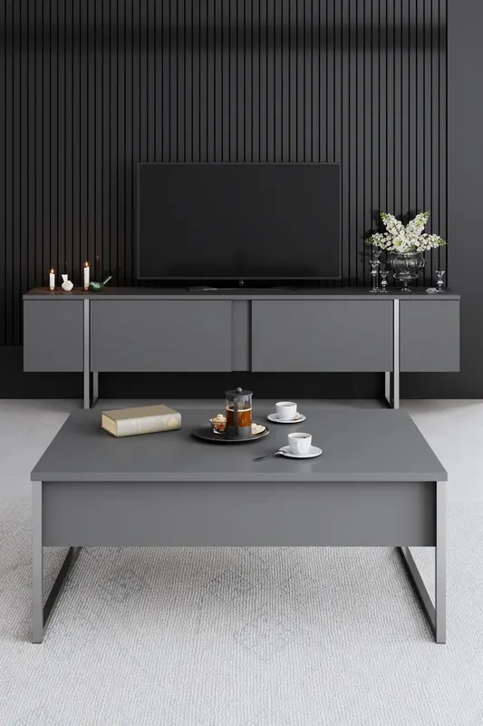 Comodă TV Luxe, Diverse culori, 180x30x50 cm - Antracit - Argintiu