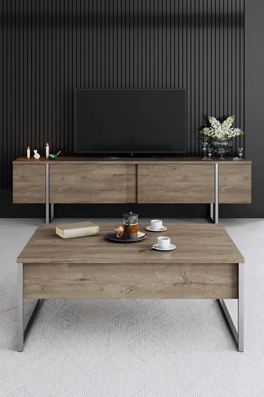 Comodă TV Luxe, Diverse culori, 180x30x50 cm - Nuc - Argintiu