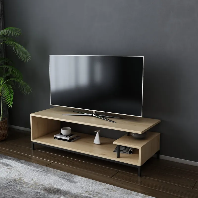 Comodă TV Reilly, Diverse culori, 120x45x38 cm - Negru - Stejar