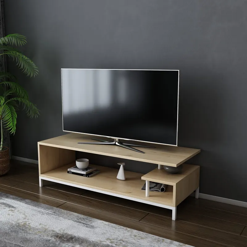 Comodă TV Reilly, Diverse culori, 120x45x38 cm - Alb - Stejar