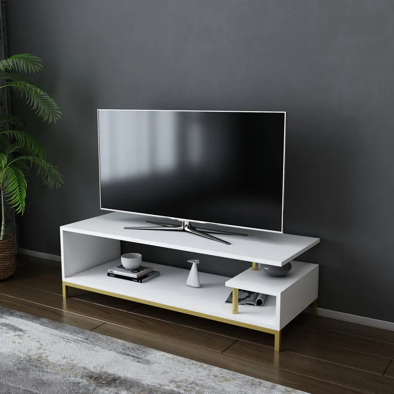 Comodă TV Reilly, Diverse culori, 120x45x38 cm - Auriu - Alb