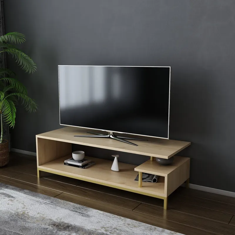 Comodă TV Reilly, Diverse culori, 120x45x38 cm - Auriu - Stejar