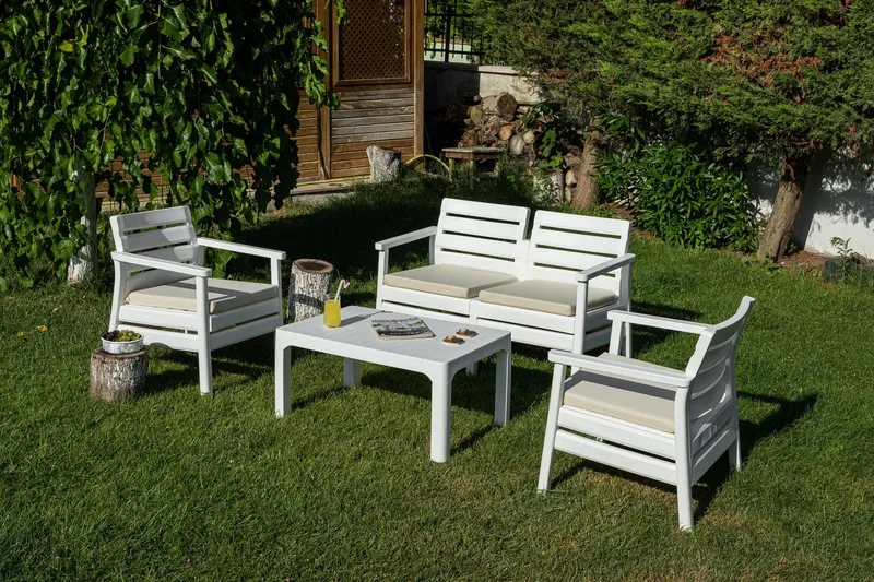 Set de grădină Sofa Set Double, Diverse culori, 125x67x81 cm - Alb