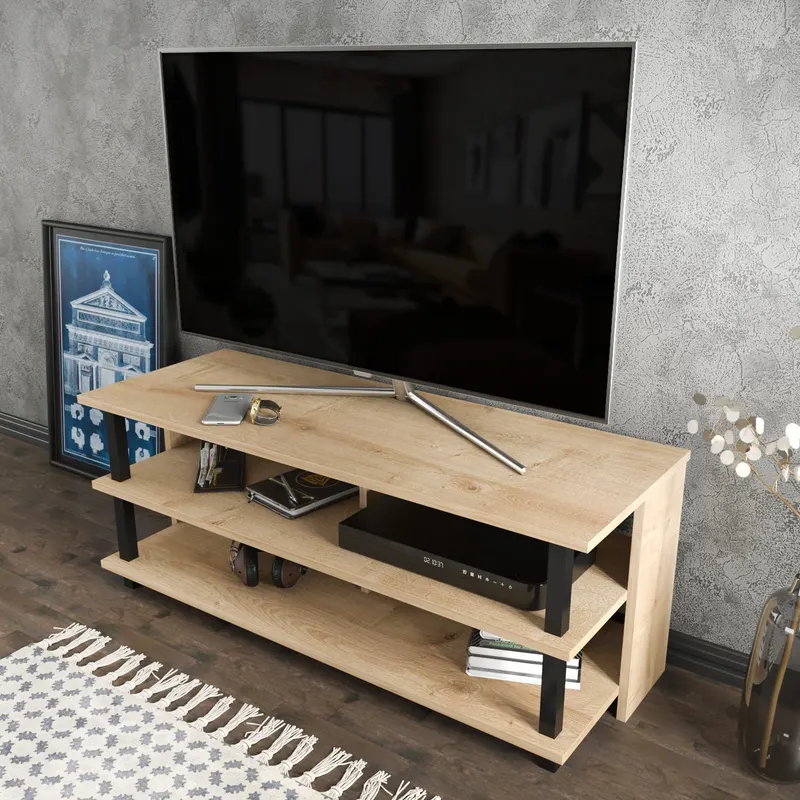 Comodă TV Pueblo, Diverse culori, 120x45x47 cm - Negru - Stejar