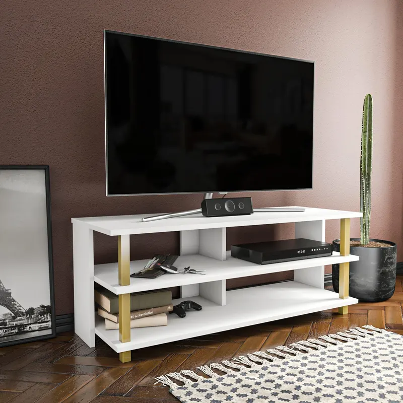 Comodă TV Pueblo, Diverse culori, 120x45x47 cm - Auriu - Alb