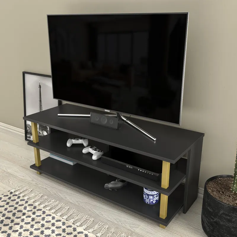 Comodă TV Pueblo, Diverse culori, 120x45x47 cm - Auriu - Antracit