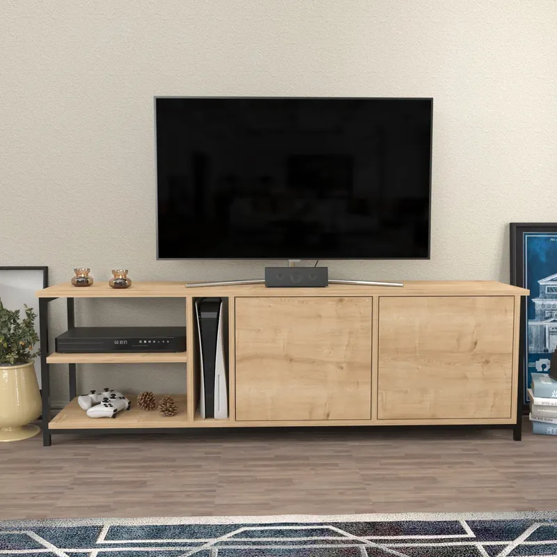 Comodă TV Primrose, Diverse culori, 160x35x51 cm - Negru - Stejar