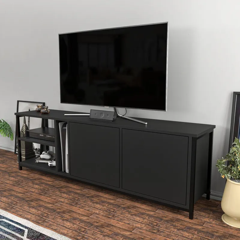 Comodă TV Primrose, Diverse culori, 160x35x51 cm - Negru - Antracit