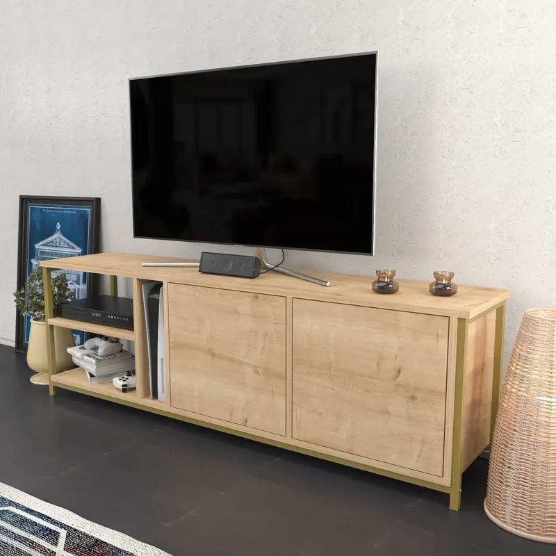 Comodă TV Primrose, Diverse culori, 160x35x51 cm - Stejar - Auriu