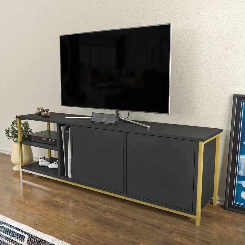 Comodă TV Primrose, Diverse culori, 160x35x51 cm - Antracit - Auriu