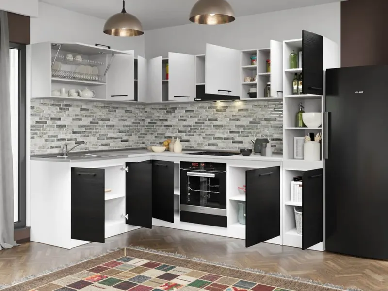 Set Mobila Bucatarie Colt Mina Yang 180*260 Ferrara/Alb C139 — imaginea 2