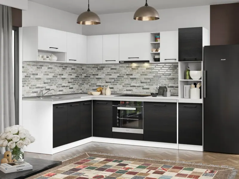 Set Mobila Bucatarie Colt Mina Yang 180*260 Ferrara/Alb C139 — imaginea 3