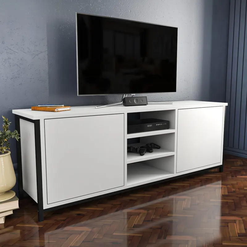 Comodă TV Otis, Diverse culori, 140x35x51 cm - Negru - Alb