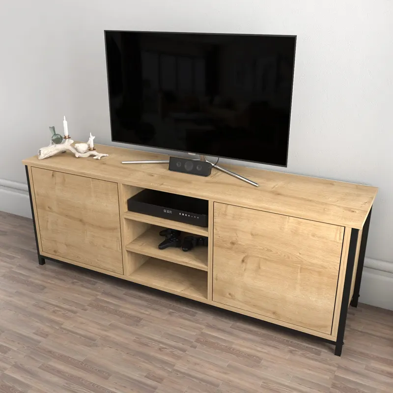 Comodă TV Otis, Diverse culori, 140x35x51 cm - Stejar - Negru