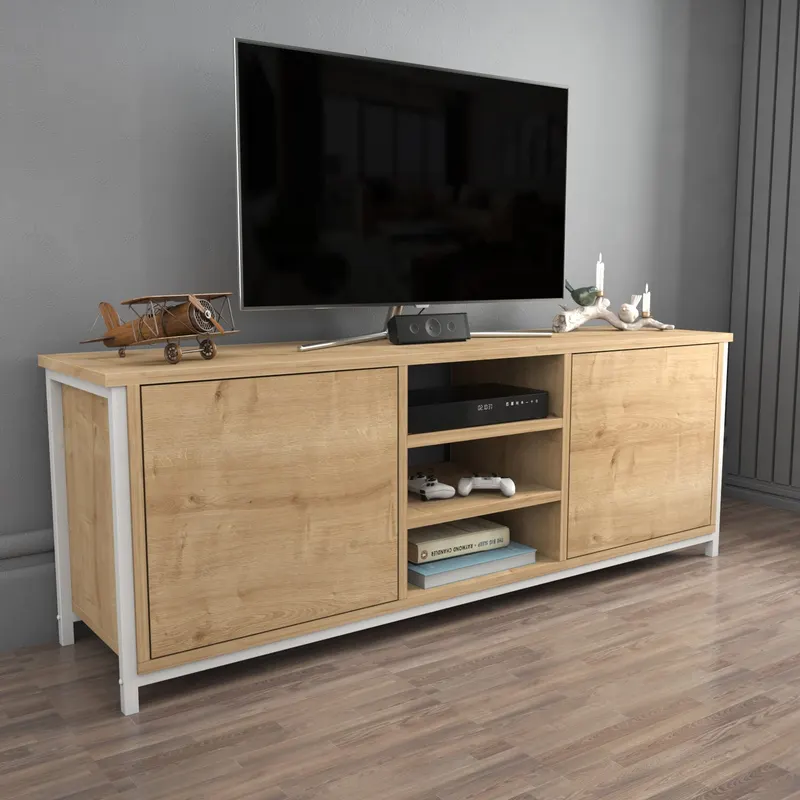 Comodă TV Otis, Diverse culori, 140x35x51 cm - Alb - Stejar