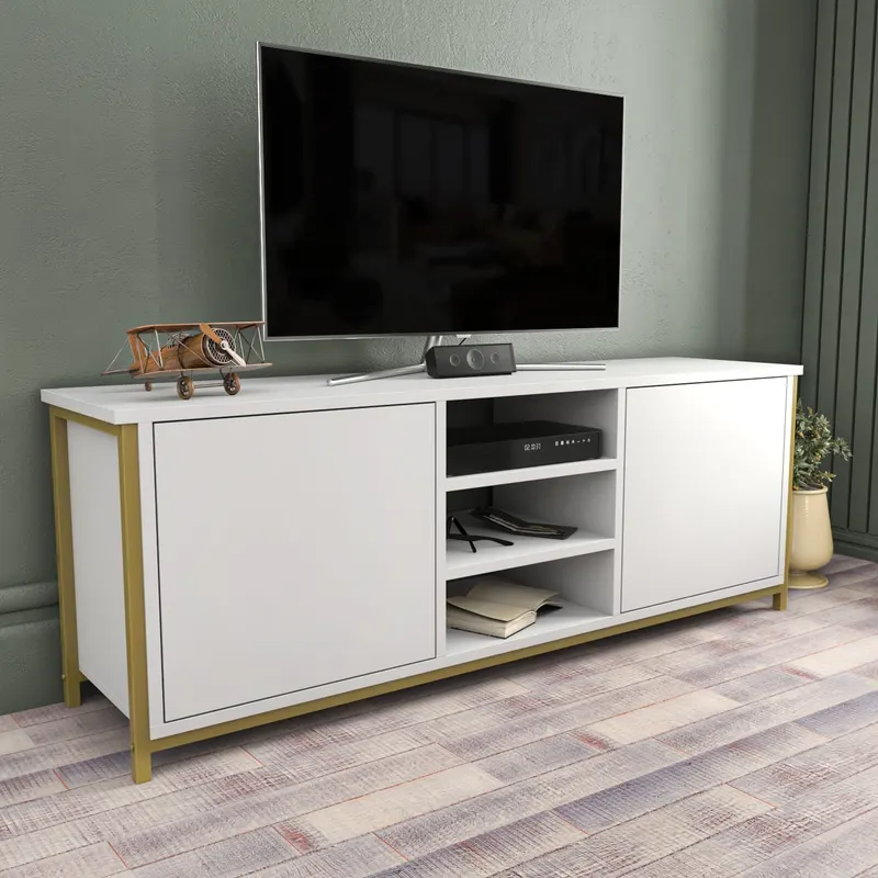 Comodă TV Otis, Diverse culori, 140x35x51 cm - Auriu - Alb