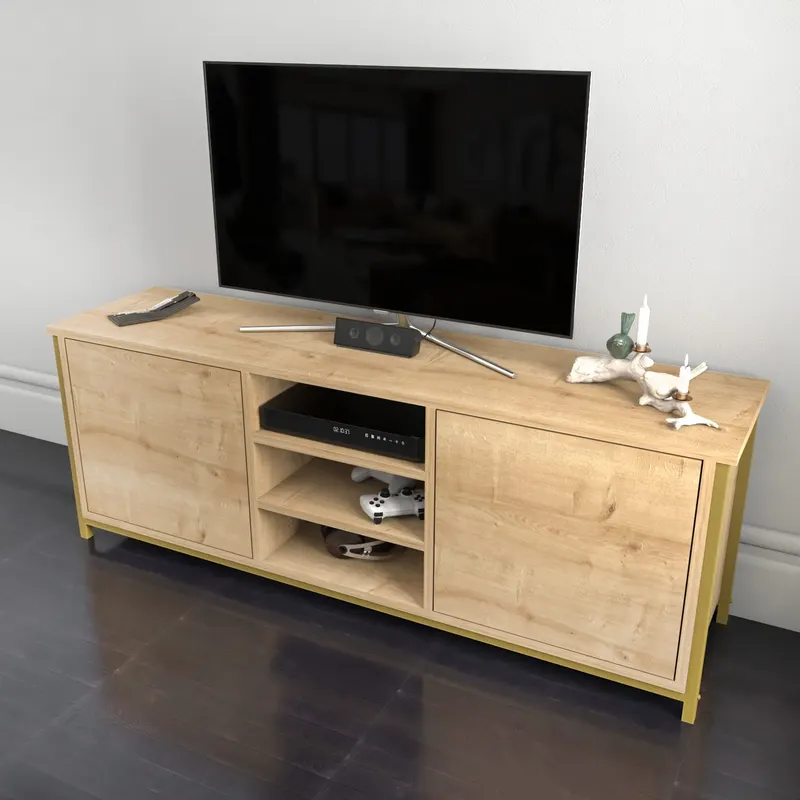 Comodă TV Otis, Diverse culori, 140x35x51 cm - Auriu - Stejar