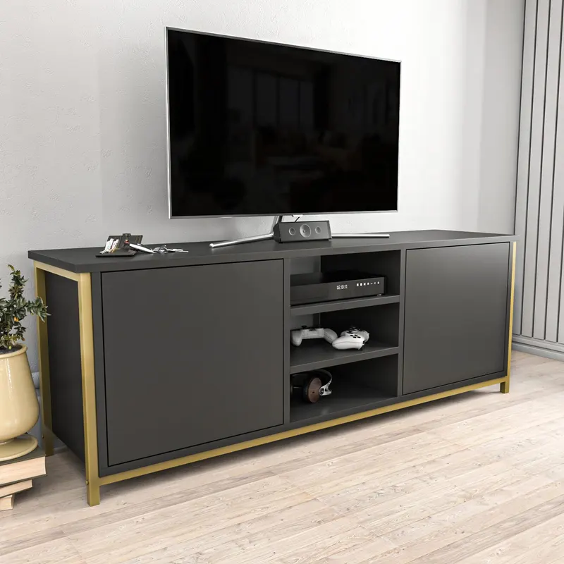 Comodă TV Otis, Diverse culori, 140x35x51 cm - Auriu - Antracit