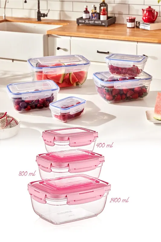 Set recipiente pentru depozitare 3 bucăți 30147, Diverse culori, 20x9x14 cm - Roz