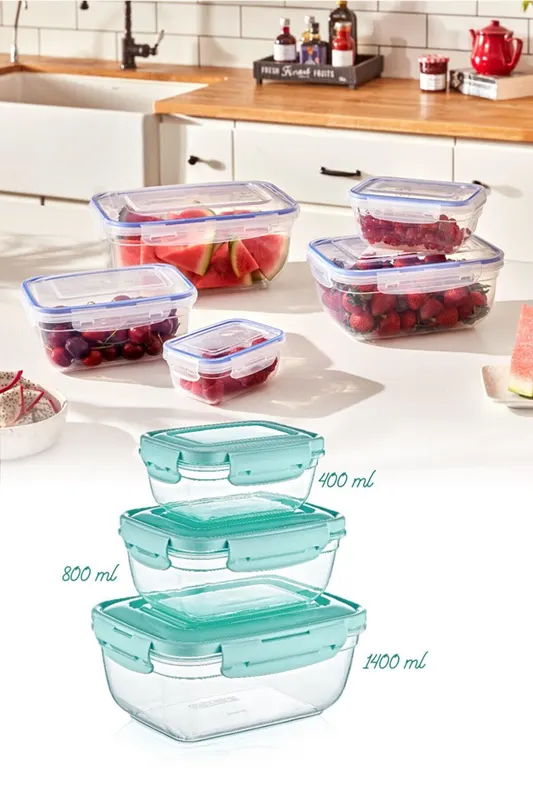 Set recipiente pentru depozitare 3 bucăți 30147, Diverse culori, 20x9x14 cm - Mentă