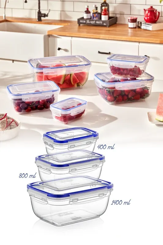 Set recipiente pentru depozitare 3 bucăți 30147, Diverse culori, 20x9x14 cm - Transparent