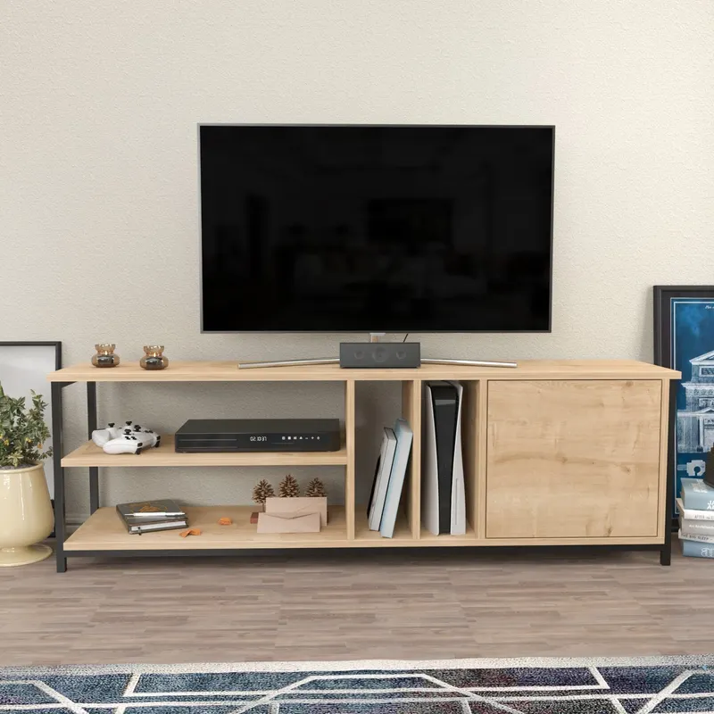 Comodă TV Oneida, Diverse culori, 140x35x51 cm - Negru - Stejar