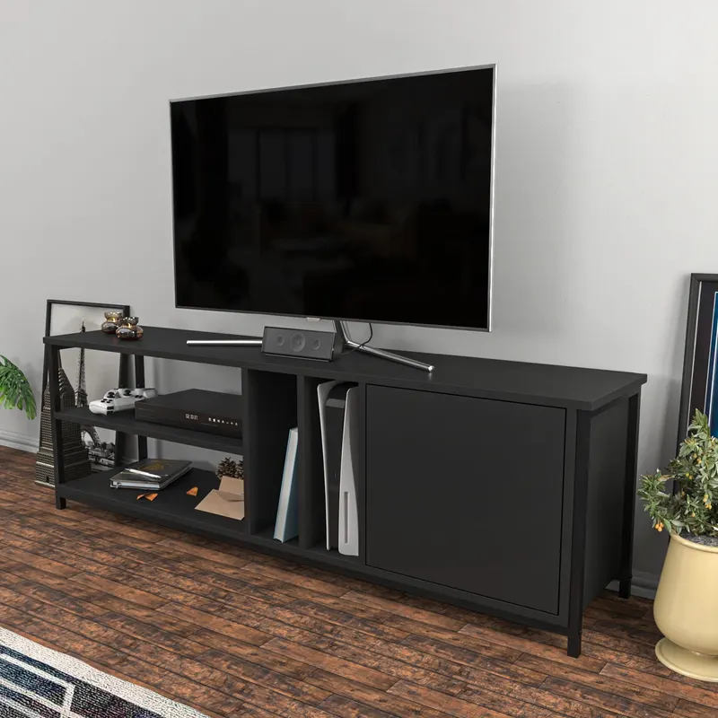 Comodă TV Oneida, Diverse culori, 140x35x51 cm - Negru - Antracit