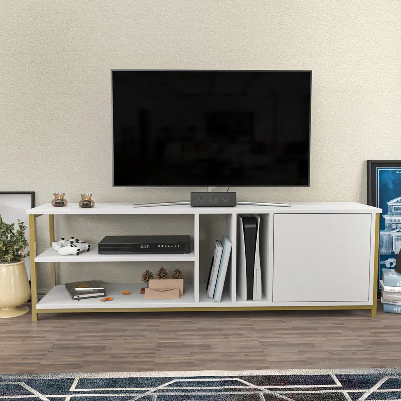 Comodă TV Oneida, Diverse culori, 140x35x51 cm - Auriu - Alb