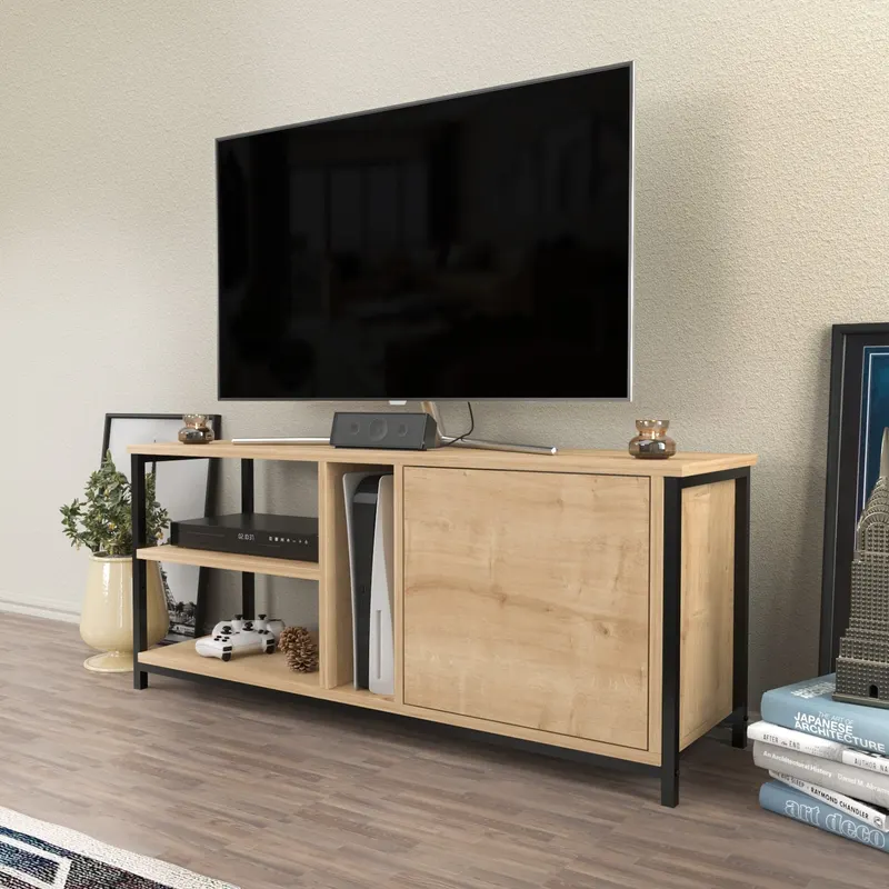 Comodă TV Neola, Diverse culori, 120x35x51 cm - Negru - Stejar