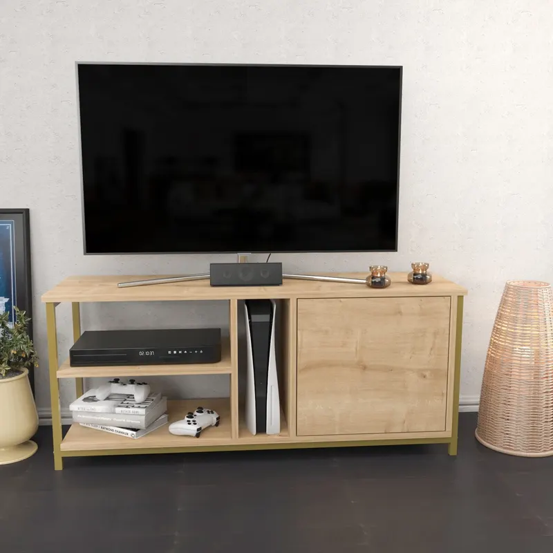 Comodă TV Neola, Diverse culori, 120x35x51 cm - Auriu - Stejar