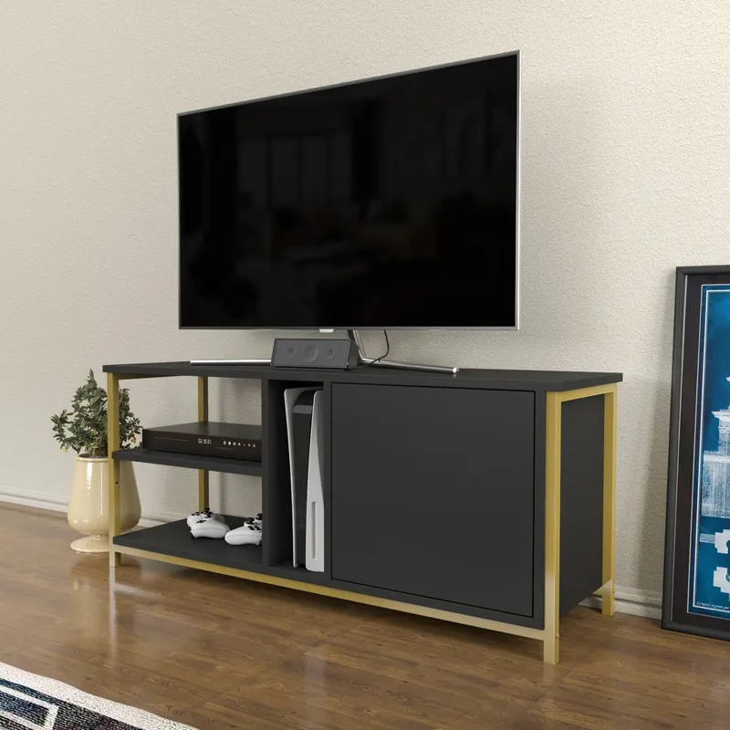 Comodă TV Neola, Diverse culori, 120x35x51 cm - Auriu - Antracit
