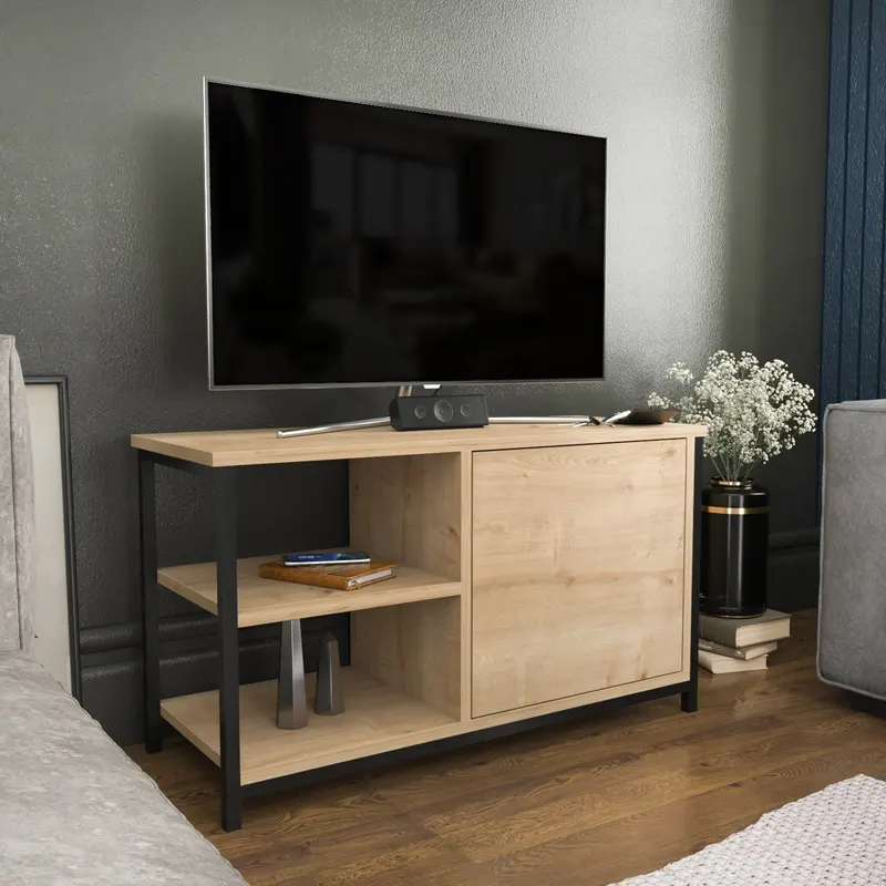 Comodă TV Muskegon, Diverse culori, 90x35x51 cm - Negru - Stejar